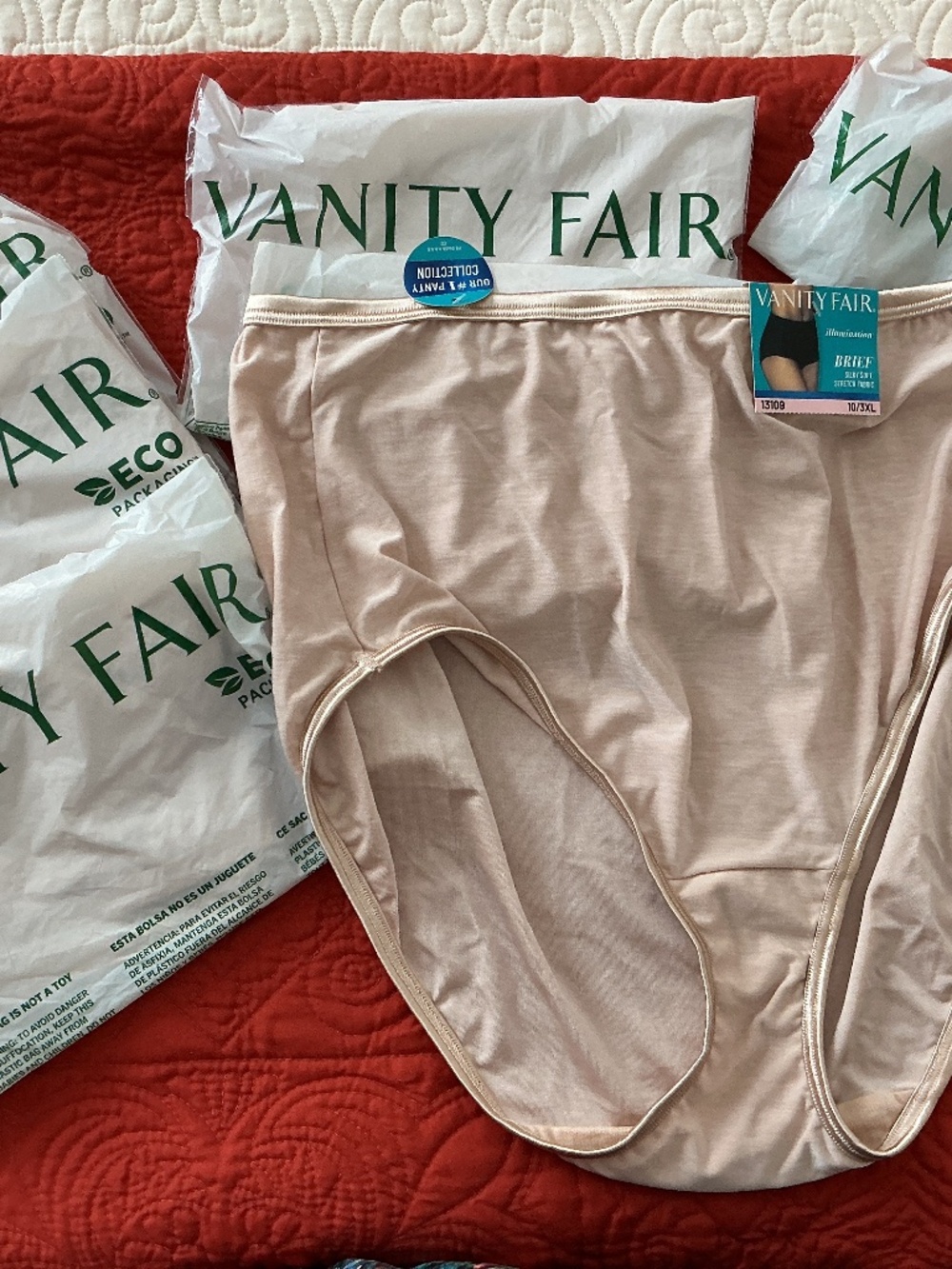 Vanity Fair Illumination Brief Panties 13109 Size 10 - 3XL, NWT 6 Pair Beige